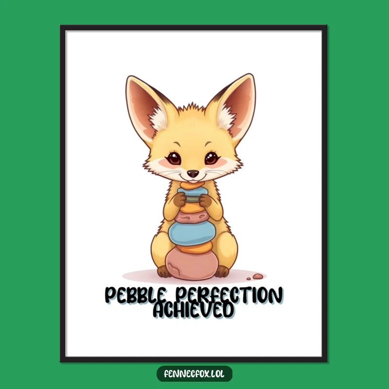 Funny Fennec Fox Pebble Balance Digital Art: Instant Download, Unique Humorous Gift