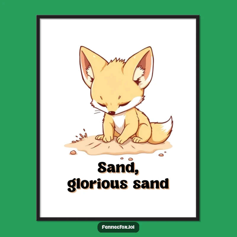 Funny Fennec Fox Digital Art: Desert Digging Scene, Printable Gift