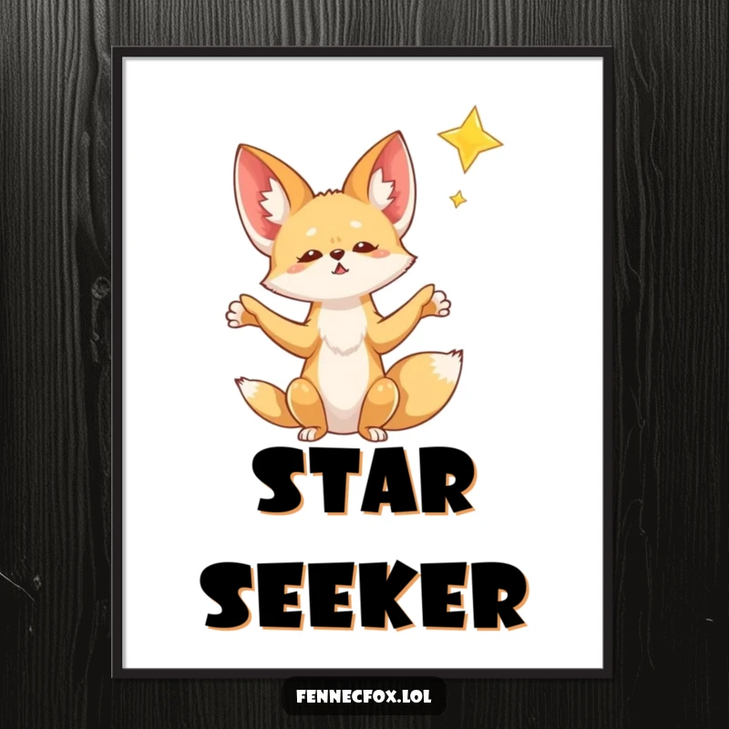 Funny Fennec Fox Digital Art Print: A fennec fox with paws outstretched reaches for a falling star, perfect for instant magical and humorous decor.
