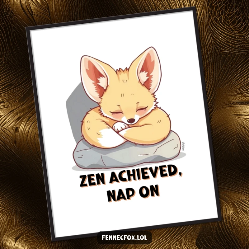 Funny Fennec Fox Digital Art Print: Adorable fennec fox sleeping peacefully under a rock, ready to be framed and displayed.