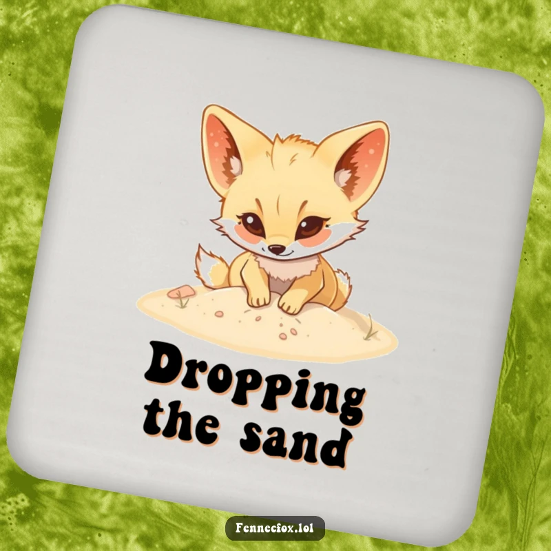 Funny Fennec fox coasters (set of 4) featuring a character digging energetically, ideal for protecting furniture with a humorous desert theme.
