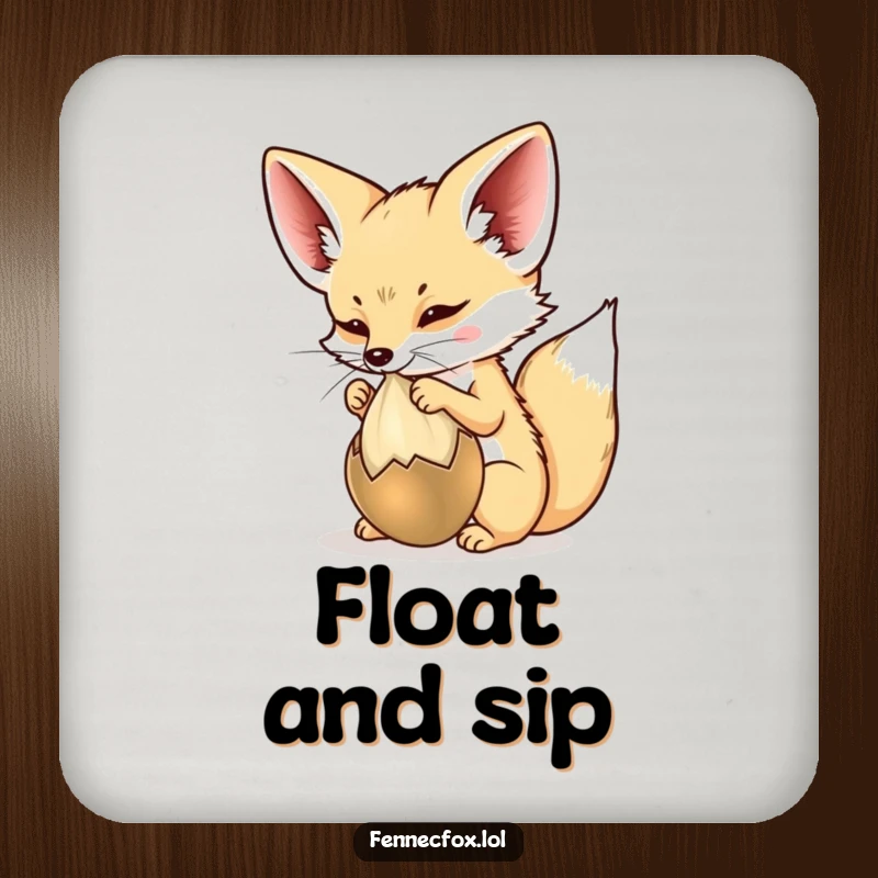 Funny Drink Coaster featuring a fennec fox batting at a desert seed pod, adding a humorous and protective element to any table.