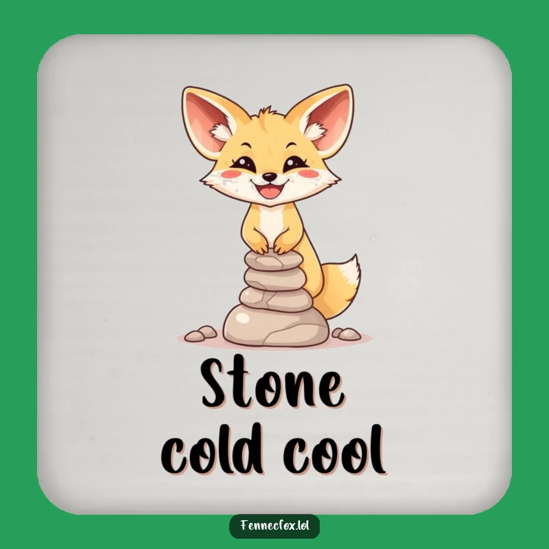 Funny Fennec Fox Balance Coaster: Smiling Stone Art - Humorous Gift