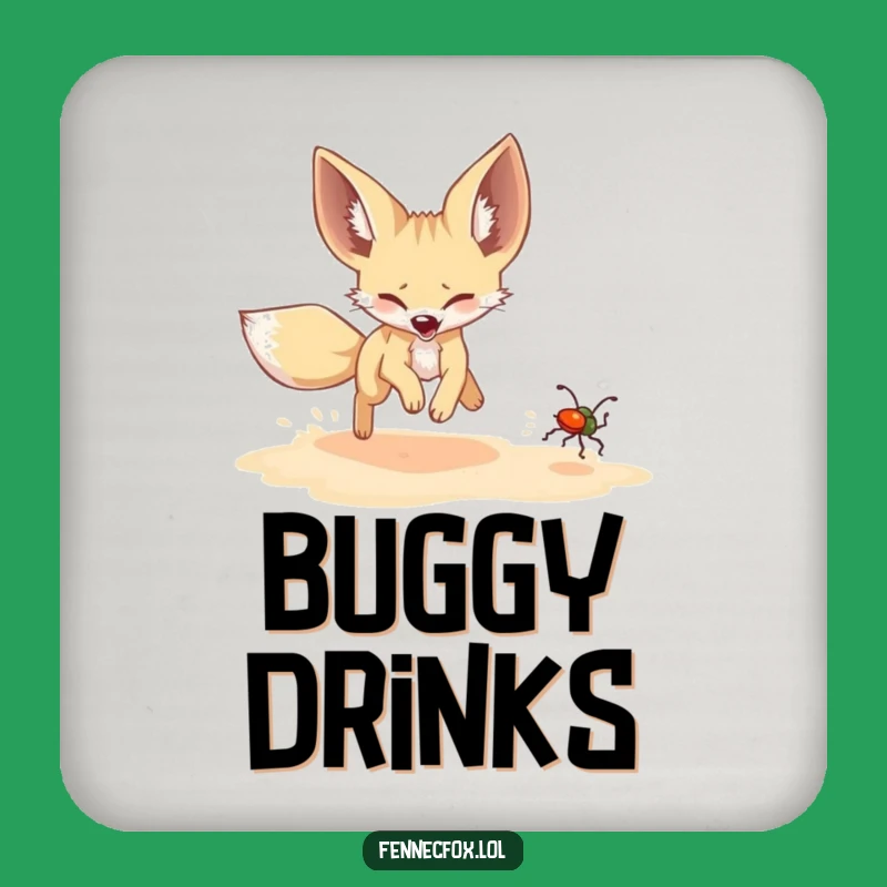 Funny Fennec Fox Beetle Chase Coaster: Protect Surfaces with Joy!