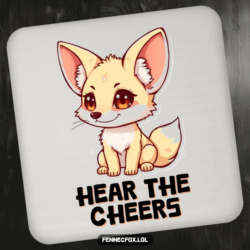 Funny fennec fox coaster featuring a character with prominent ears, symbolizing attentiveness and protecting surfaces.