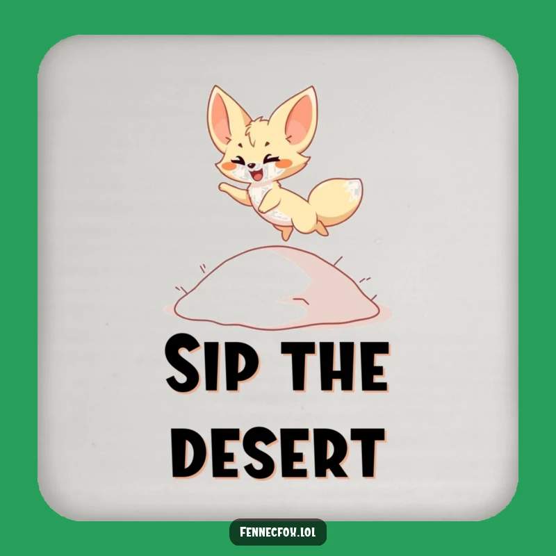 Funny Fennec Fox Coaster Set: Leaping Desert Character, Protect Surfaces with Funny Animal Art