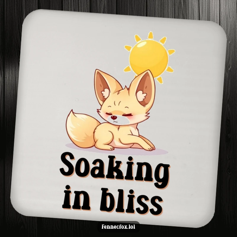 Funny Coasters, a fennec fox stretching luxuriously under the warm sun, protecting surfaces with cute and humorous charm.