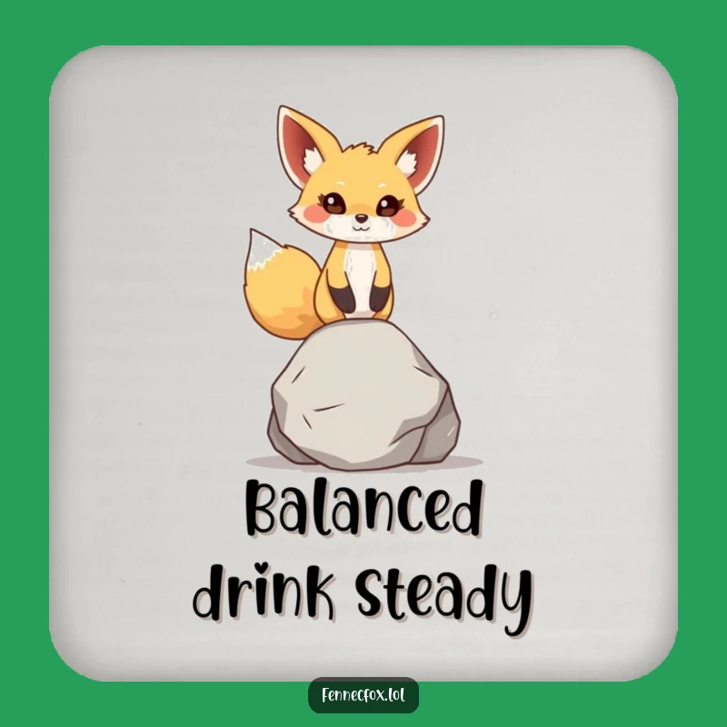 Funny Fennec Fox Coaster: Zen Rock Balance for Your Drinks