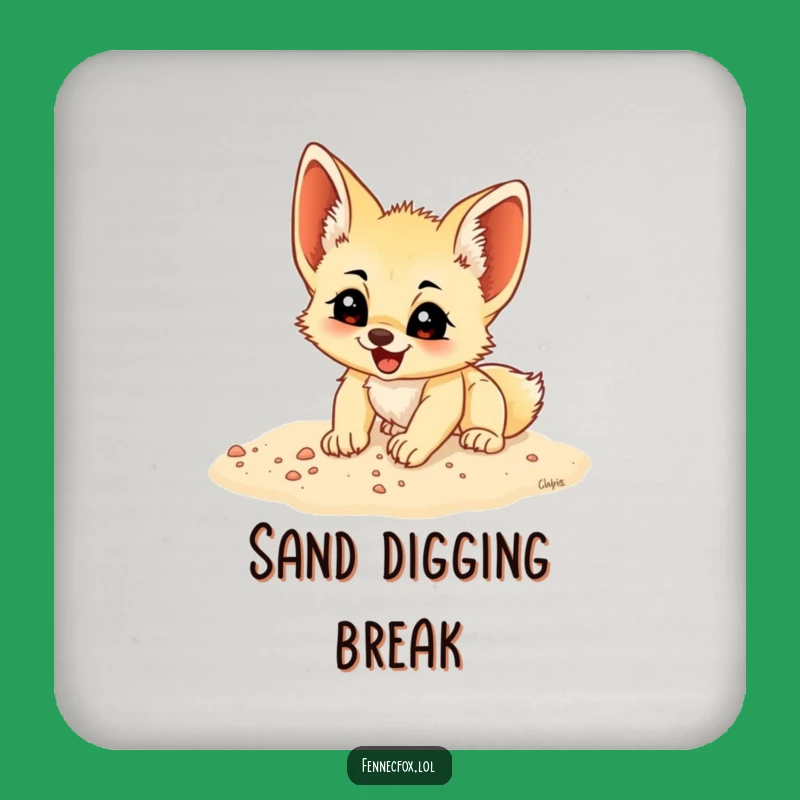 Funny Fennec Fox Cub Digging Coaster: Protect Surfaces Hilariously!