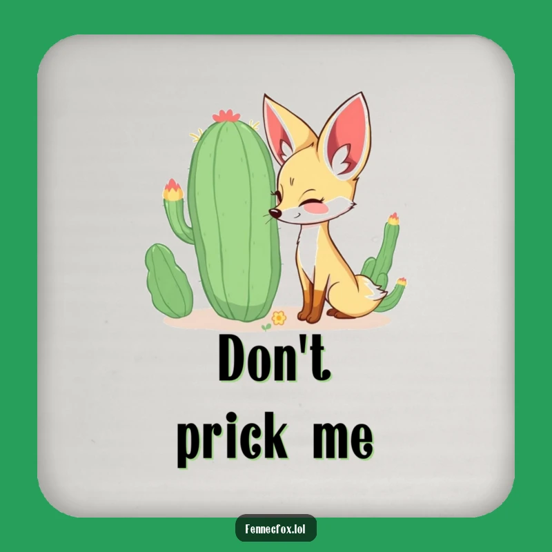 Funny Fennec Fox Drink Coaster: Curious Fox Sniffing Cactus, Happy Decor, Perfect Gift!