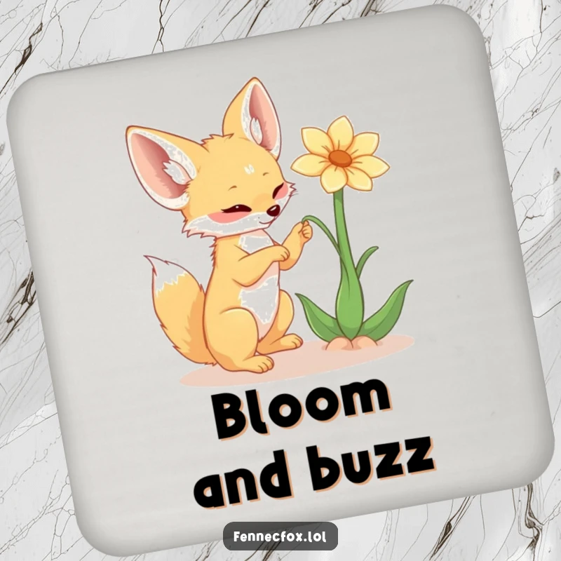 Funny fennec fox coasters, set of four, each showing a playful fox batting at a desert flower, adding whimsical flair.
