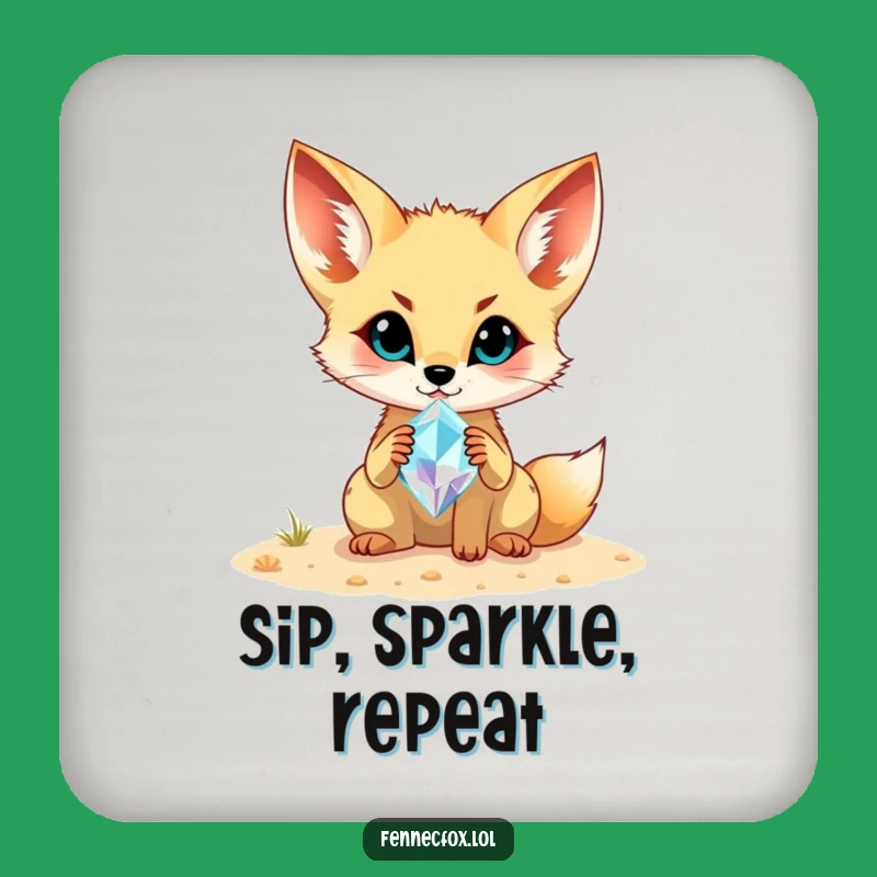 Funny Fennec Fox Gemstone Coaster: Desert Discovery Drink Protector, Cool Funny Gift