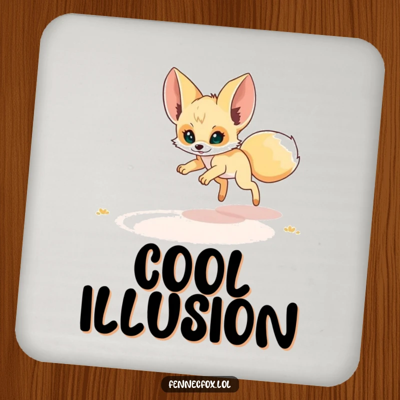 Funny Fennec Fox Coaster: A fennec fox humorously chases a desert mirage, adding a funny touch to your drink setup.
