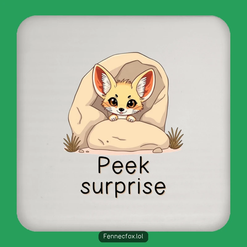 Funny Fennec Fox Peeking Coaster: Protect Surfaces with Shy Humor!