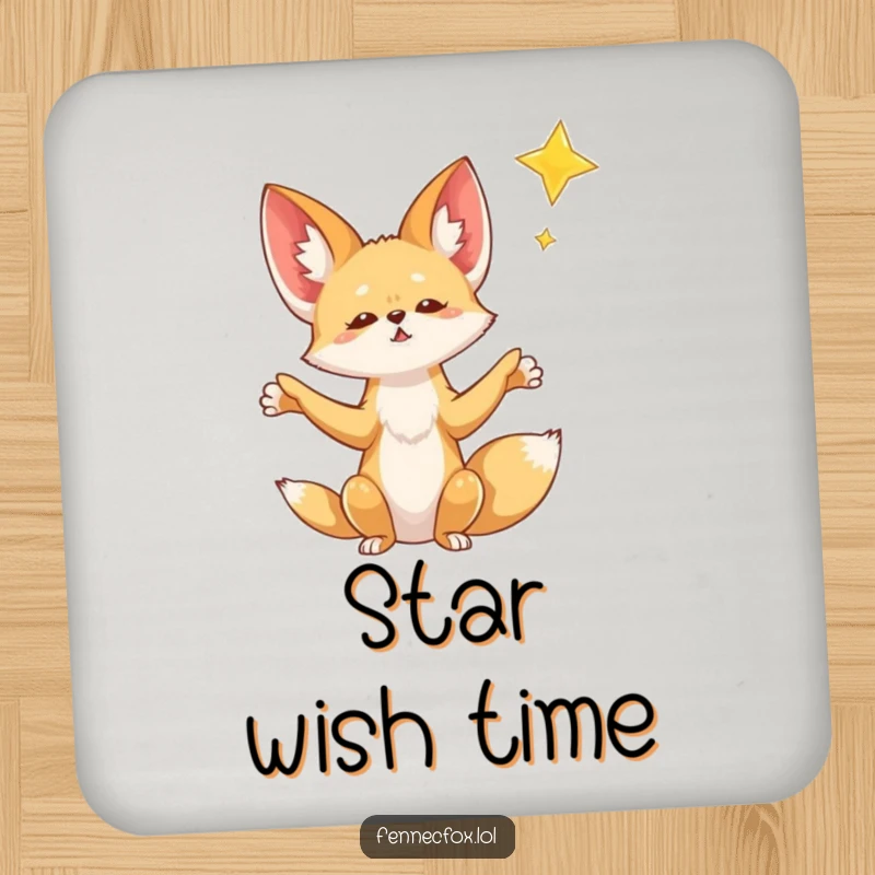 Funny Fennec Fox Coaster: A fennec fox with outstretched paws reaches for a falling star, adding magical humor to your table settings.