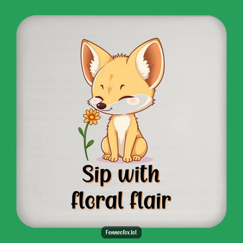 Fennec Fox Flower Balance Coaster: Delicate & Funny Table Protection Gift