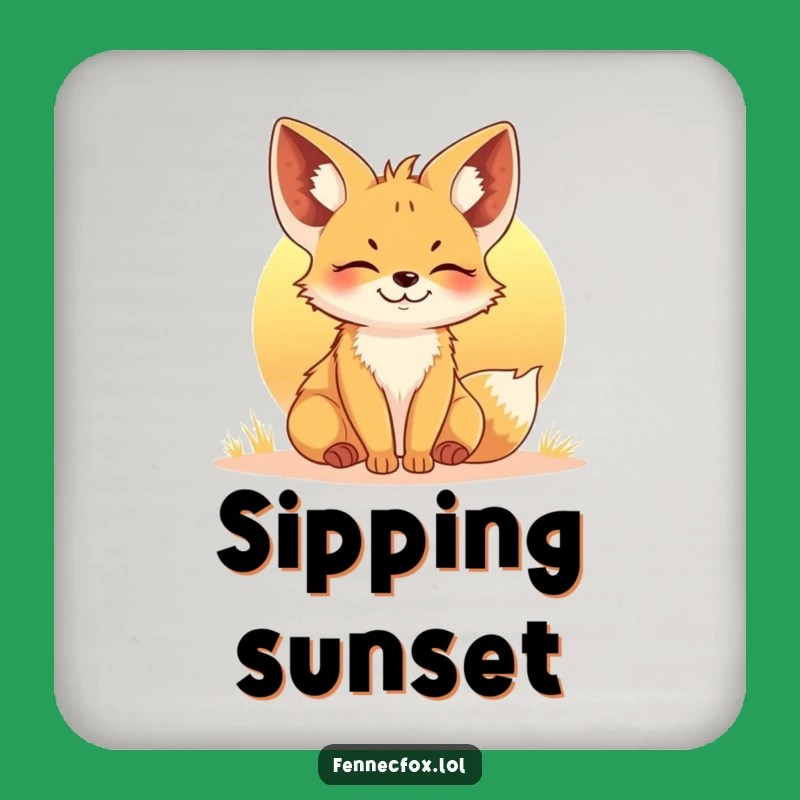 Funny Fennec Fox Sunset Drink Coaster: Happy Desert Protection - Humorous Gift