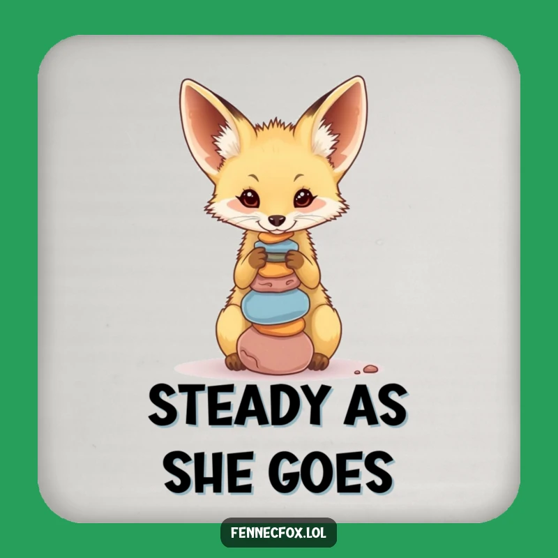Funny Fennec Fox Pebble Balance Coaster Set: Protect Surfaces, Hilarious Gift