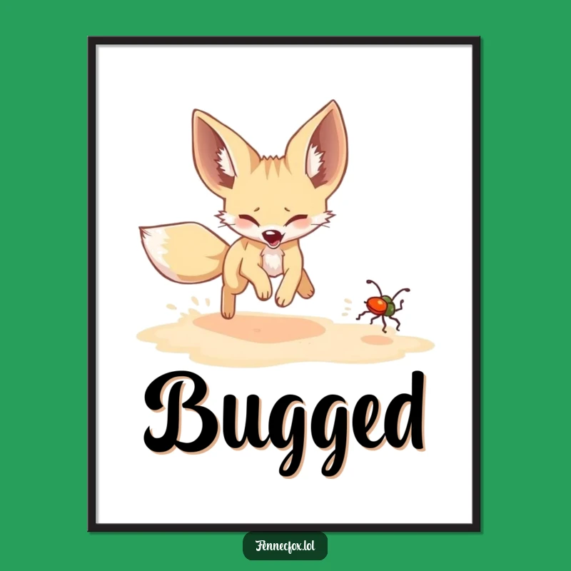 Funny Fennec Fox Beetle Chase Poster: Joyful Art for Smiles!