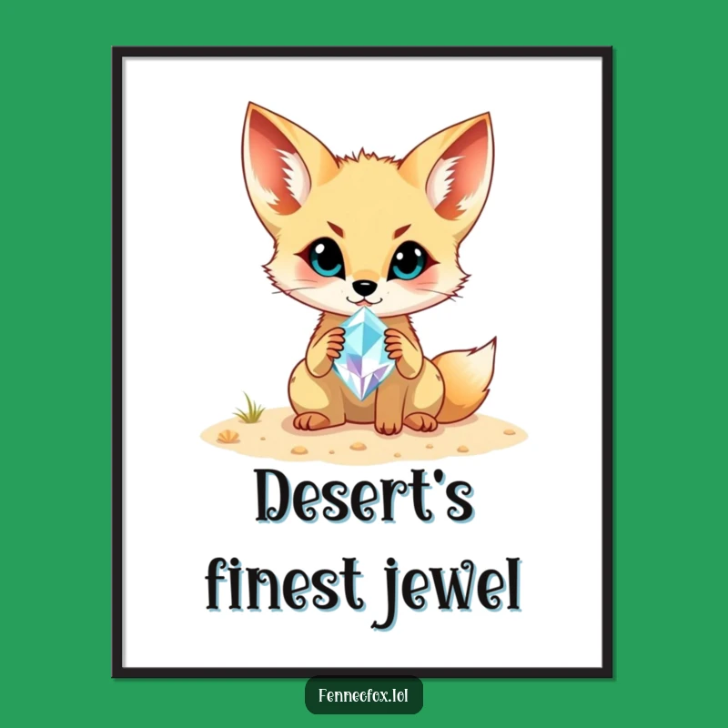 Funny Fennec Fox Gemstone Art: Desert Treasure Poster, Unique & Funny Gift