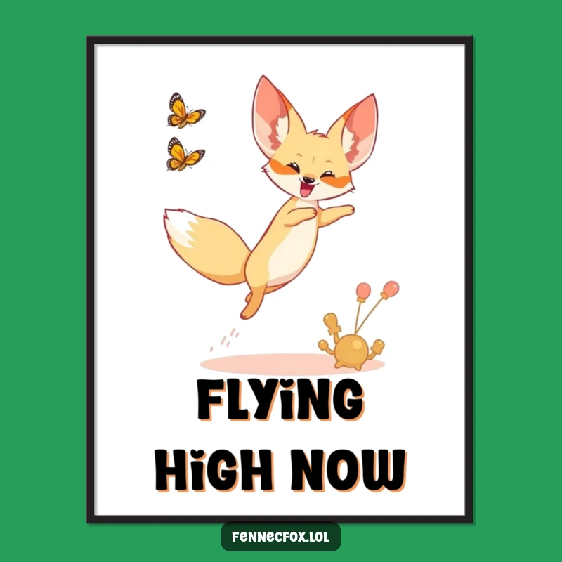 Funny Fennec Fox Leaping Poster - Joyful Desert Art for Walls