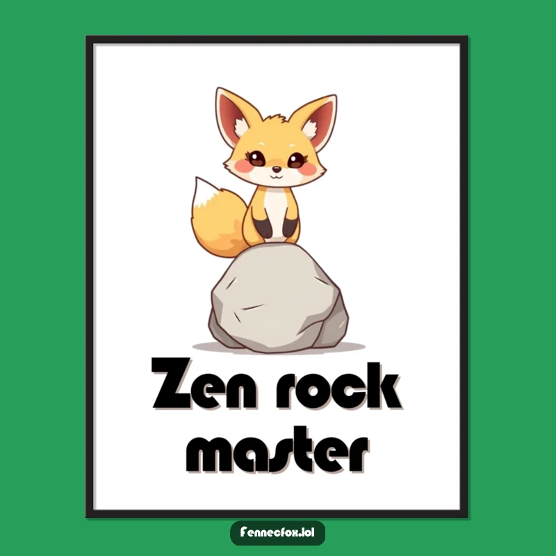 Funny Fennec Fox Art Print: Zen Rock Balance, Hilarious Focus Poster
