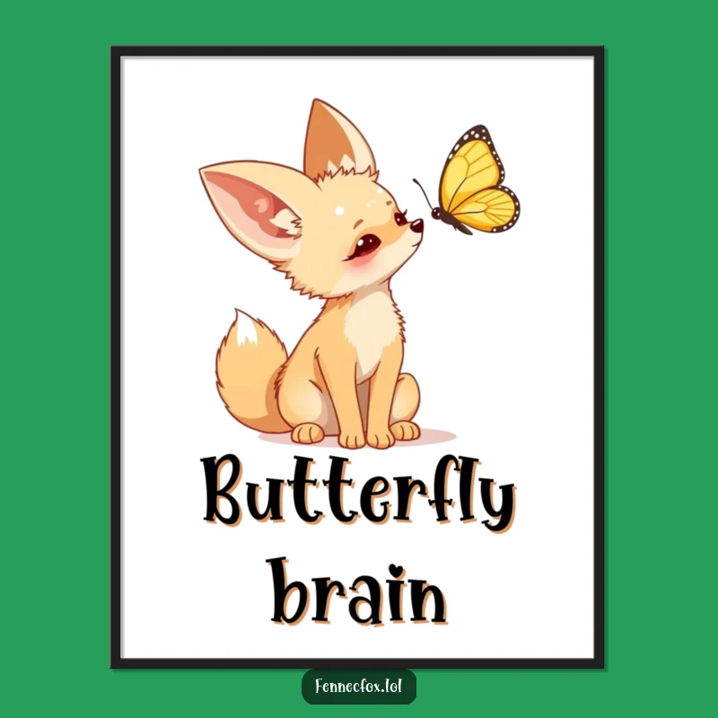 Funny Fennec Fox Butterfly Poster: Enchanting Wall Art, Unique Humorous Gift