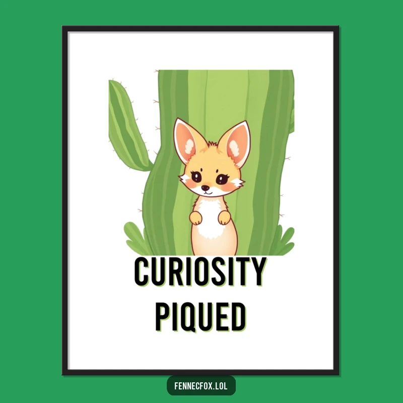 Funny Fennec Fox Cactus Poster: Curious Desert Art Print Gift