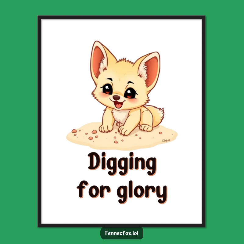 Funny Fennec Fox Cub Digging Poster: Hilarious Desert Art for Your Walls