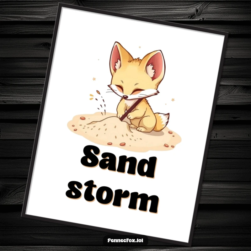 Funny Fennec Fox Poster: A fennec fox energetically digs in sand, creating a funny and dynamic visual of pure joy.