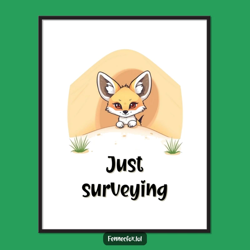 Funny Fennec Fox Dune Peek Poster: Whimsical Desert Cartoon Art, Perfect Gift