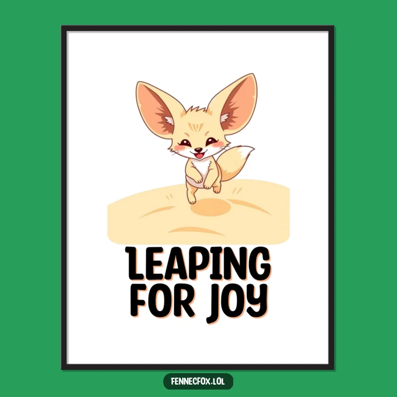 Funny Fennec Fox Leap Poster: Joyful Desert Animal Art Print Gift