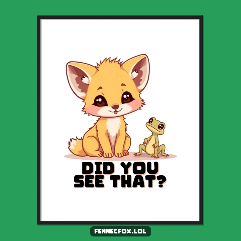 Funny Fennec Fox Lizard Art Print - Humorous Desert Surprise Poster