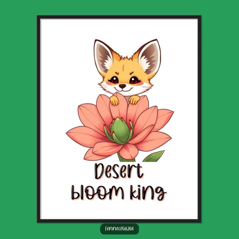 Funny Fennec Fox Poster - Cheerful Desert Flower Art, Quirky Wall Decor, Gift