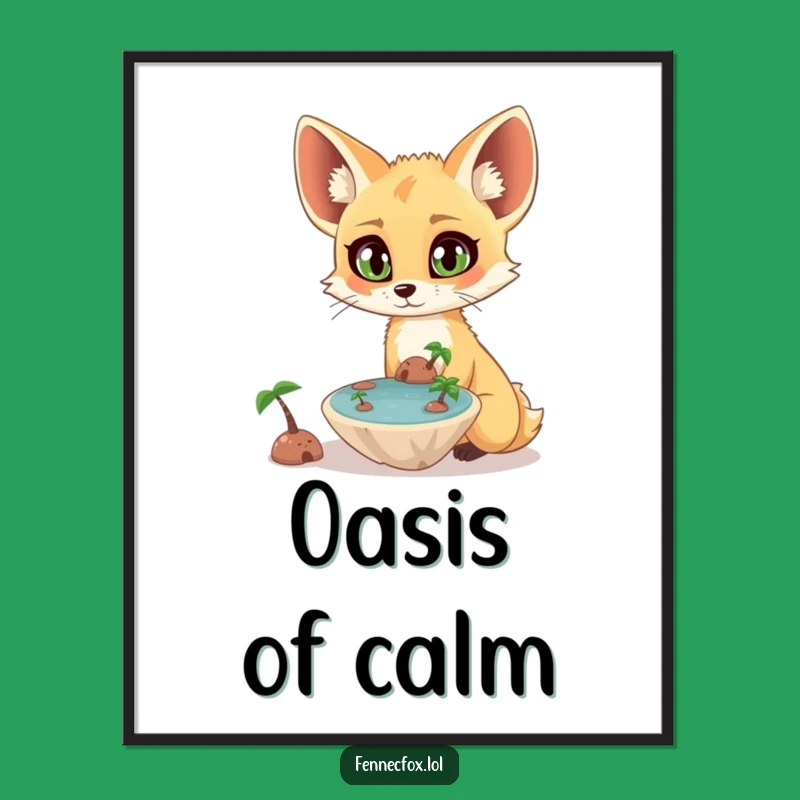 Funny Fennec Fox Poster: Surprised Fox Observes Floating Oasis Art, Great Gift!