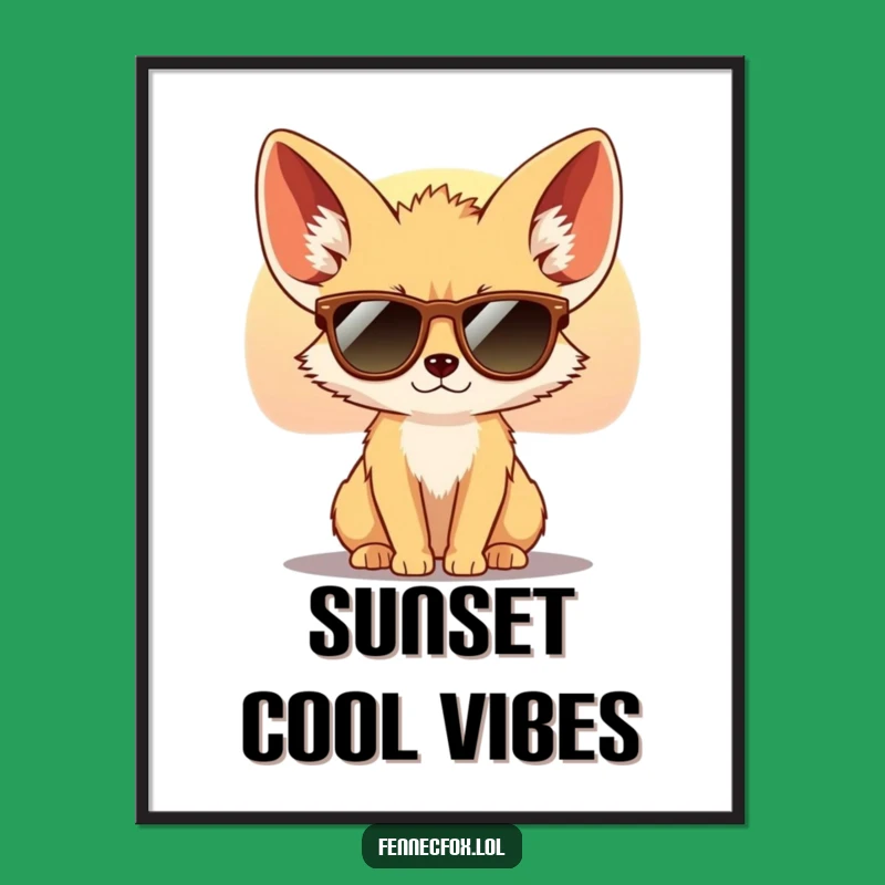 Funny Fennec Fox Sunglasses Poster: Cool Desert Sunset Art Print Gift