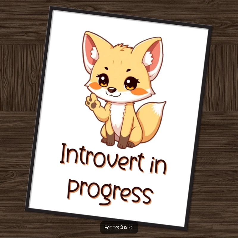 Funny shy Fennec Fox poster featuring a cute fox offering a small, hesitant wave, perfect for charming decor.