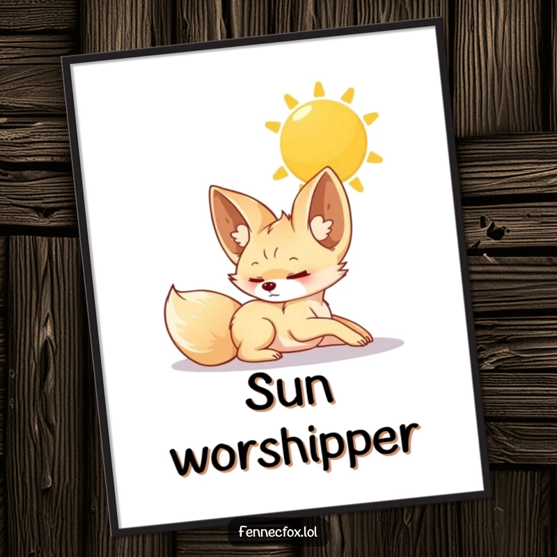 Funny Poster, a fennec fox stretching luxuriously under a warm sun, adding a touch of serene humor to wall decor.