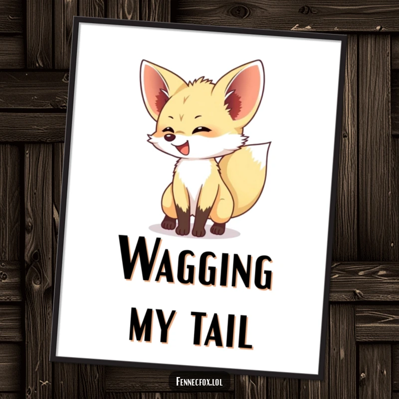 Funny Fennec Fox Poster of a fennec fox enthusiastically wagging its bushy tail, bringing a dose of playful energy to any wall.