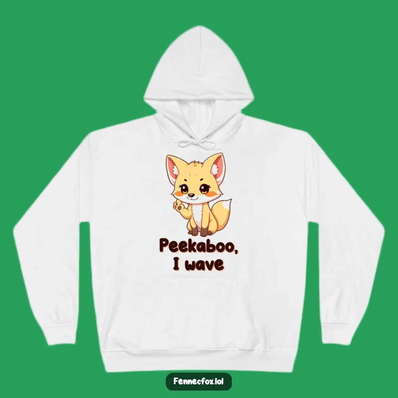 Cozy Funny Shy Fennec Fox Waving Paw Hoodie: Warm & Bashful Comfort Gift