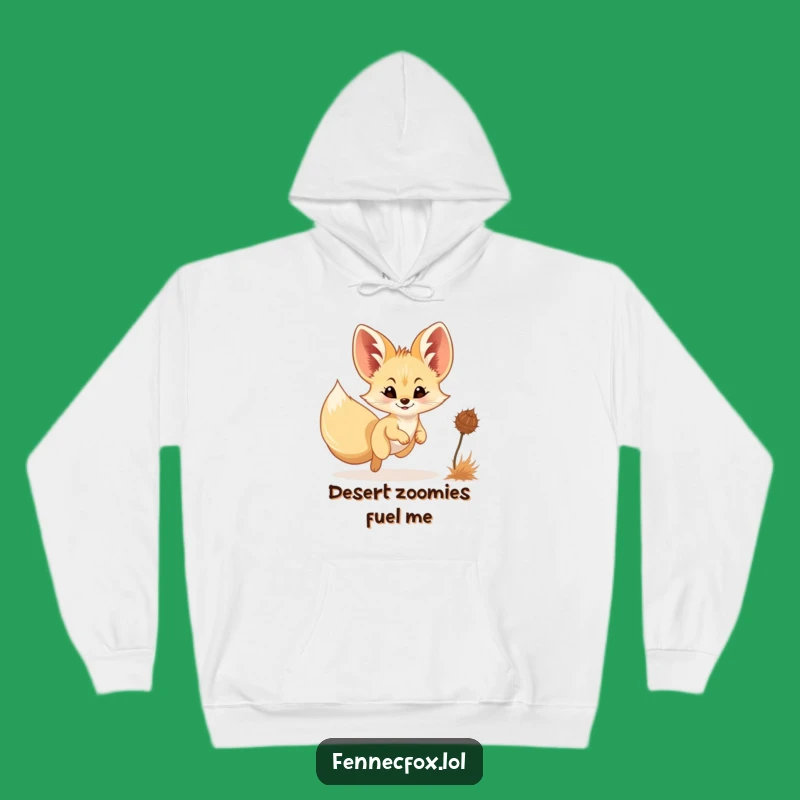 Cozy Funny Fennec Fox Chasing Tumbleweed Hoodie - Warm Desert Laughs