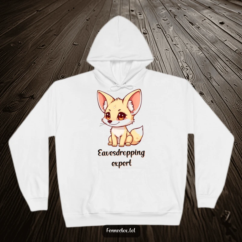 Funny fennec fox hoodie featuring a character with oversized ears, symbolizing keen listening and cozy comfort.