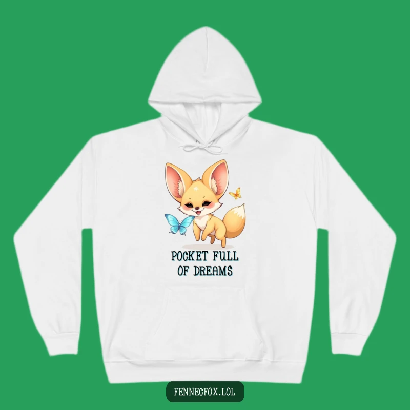 Funny Fennec Fox Hoodie: Cozy Kawaii Creature with Big Ears Chasing a Butterfly, Great Gift!
