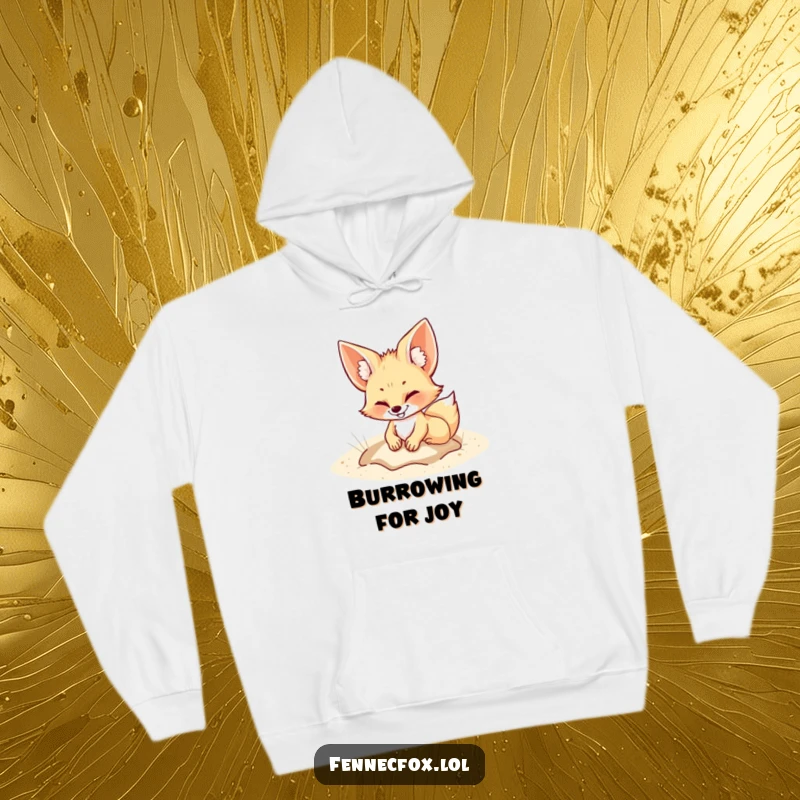 Funny Hoodie with a fennec fox grinning while digging in the sand, offering cozy comfort and playful desert-themed humor.