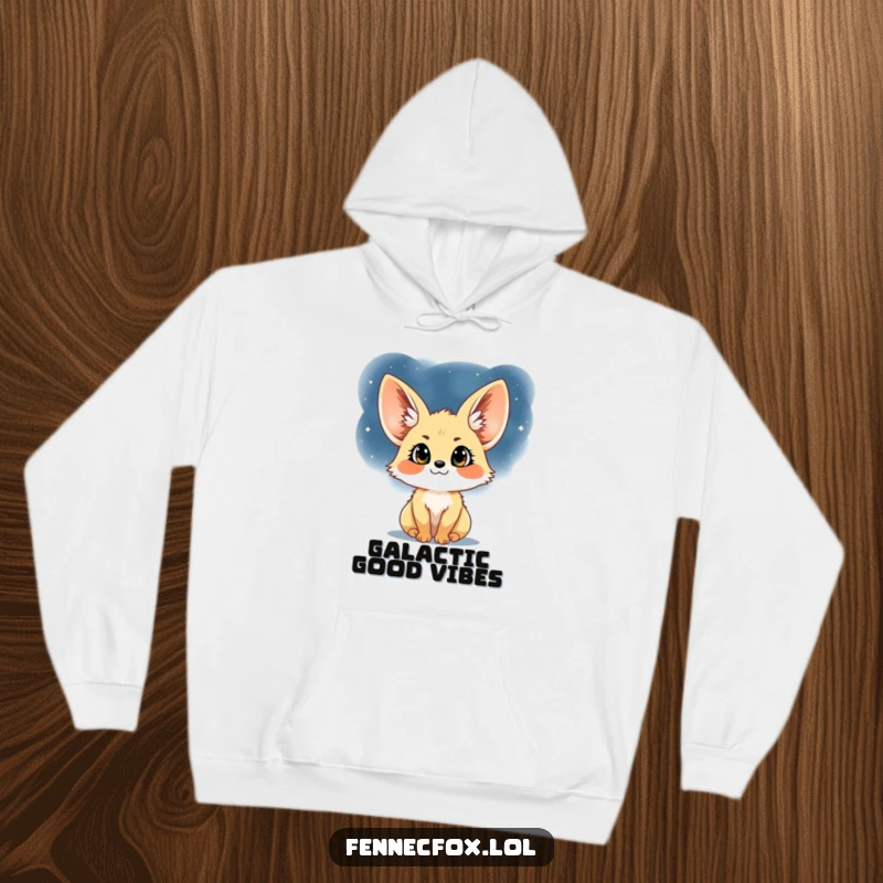 Funny Fennec Fox Hoodie: A comfortable hoodie featuring a happy fennec fox looking up at a breathtaking starry night sky, ideal for cozy evenings.