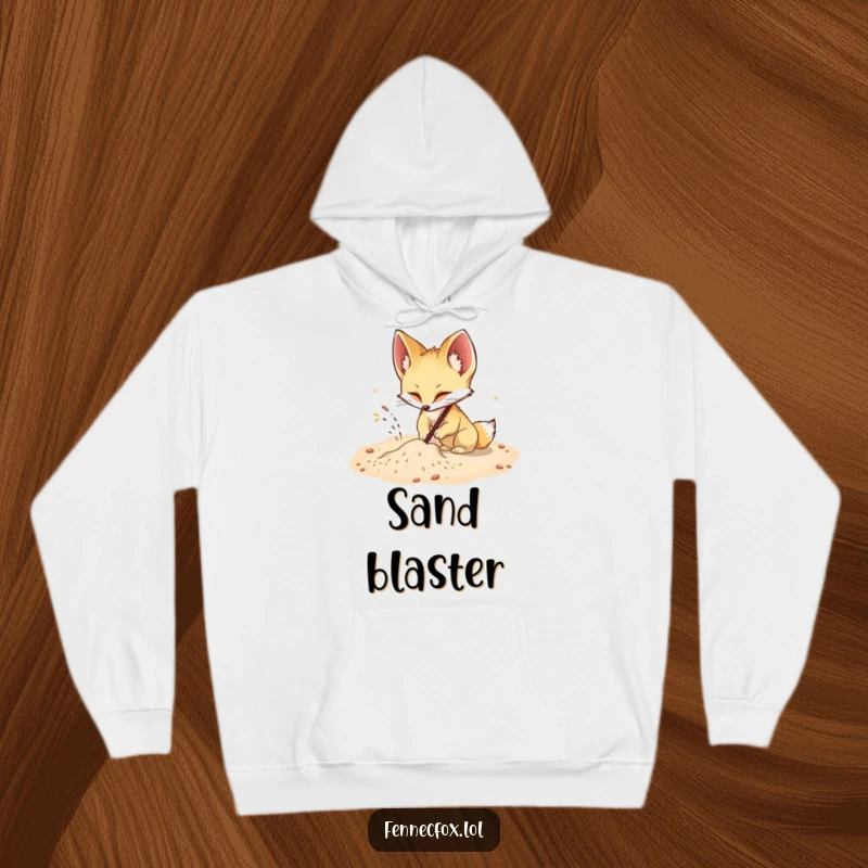Funny Fennec Fox Hoodie: A fennec fox digs with gusto in the sand, a funny depiction of pure, unadulterated fun.
