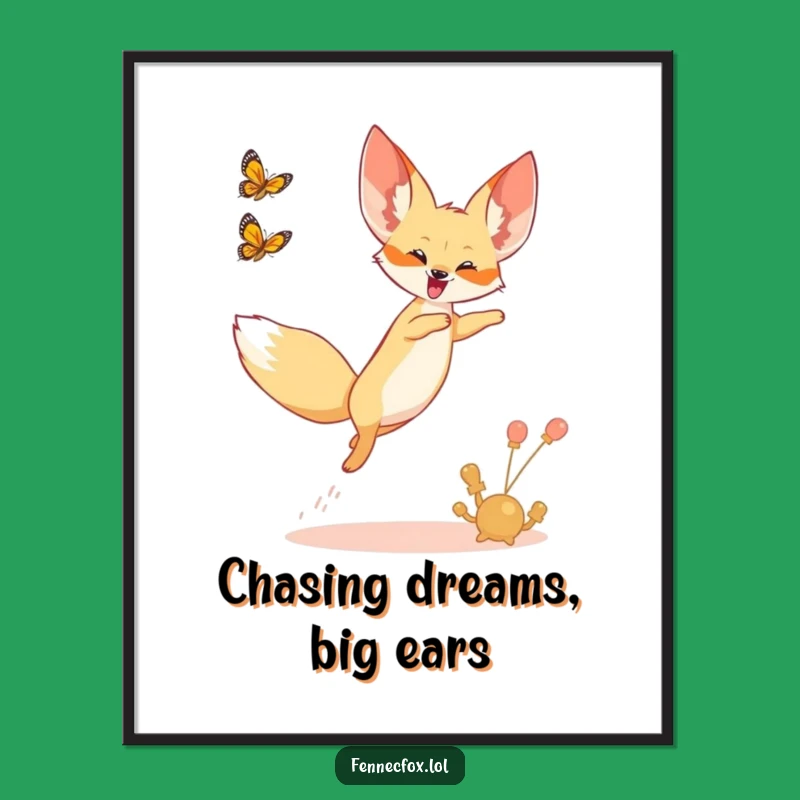 Free Printable Funny Wall Art: Joyful Fennec Fox Leaping into Decor with Playful Desert Humor