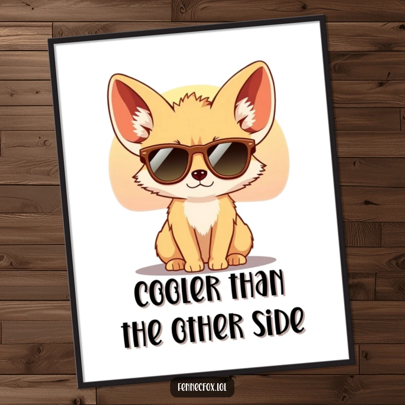Funny Free Printable Wall Art: A fennec fox wearing tiny sunglasses observes a beautiful desert sunset with supreme coolness.