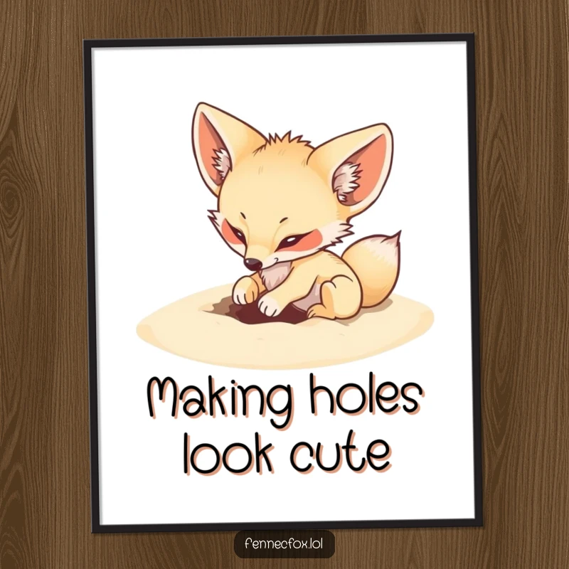 Funny Free Printable Wall Art: An energetic fennec fox playfully digging a hole in the sand, adding humor to desert decor.