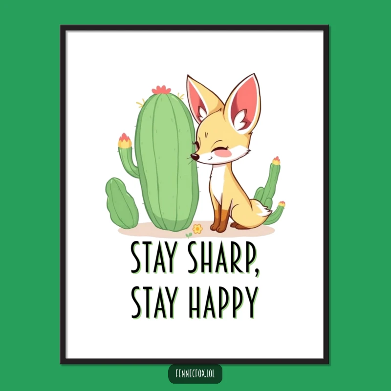 Free Printable Wall Art: Curious Fennec Fox Cactus Sniff, Funny Downloadable Decor